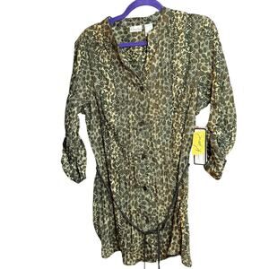 NWT leopard print crushed belted button front tunic 1X